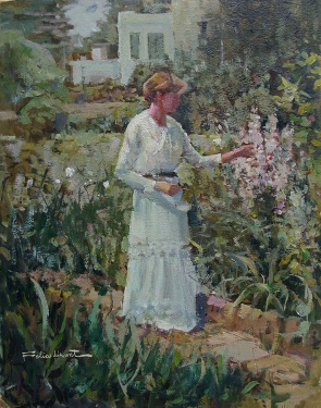 Felice Hrovat In the Garden 18x14 Oil on Board