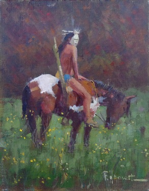 Felice Hrovat Indian Warrior 10x8 oil on board