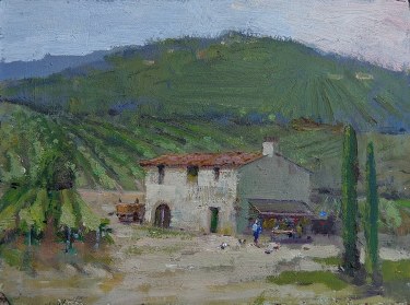 Felice Hrovat Italian Countryside Winery 6x8 Oil on Board