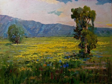 Felice Hrovat Mustard and Lupine Antelope Valley 12x16 Oil on Canvas