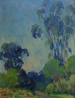 Florence Young Eucalyptus along the Path 9x7 Oil on Board