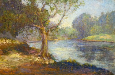 Frank C. Boggs Along the River 12x18 oil on canvas