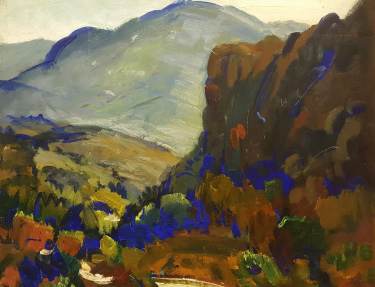 George Edmund Barker Jr Valley Blue 14x18 Oil on Board