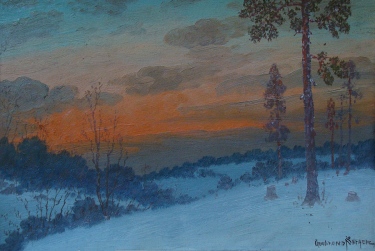 Gulbrand Sether Winter Sunset 9x14 Oil on Board