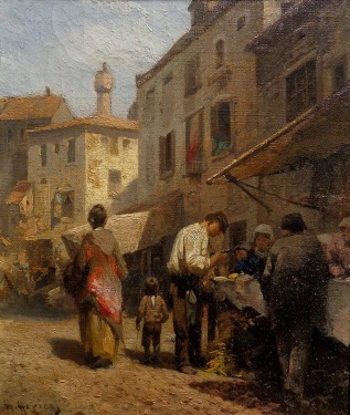 Herman Herzog Corner Market 9.5x11.5 Oil on Canvas