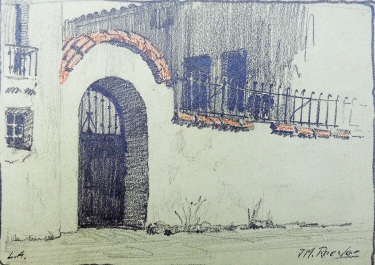 J. Mason Reeves Los Angeles Garden gate 7x10 pencil drawing