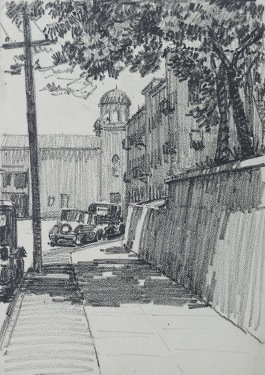 J. Mason Reeves Los Angeles sidewalk 10x8 pencil drawing