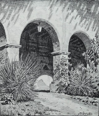 J. Mason Reeves Mission Arches 10x10 pencil drawing