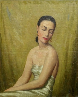J. Mason Reeves The White Satin Dress 12x10 oil on canvas board