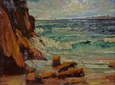 James Merriam Catalina View from Laguna beach 7.5x9.5 oil on board