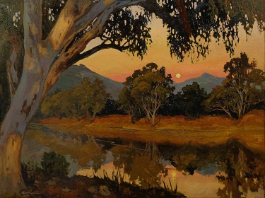Jan Schmuckal Moonrise Sunset 27.5x37.5 Oil on Canvas