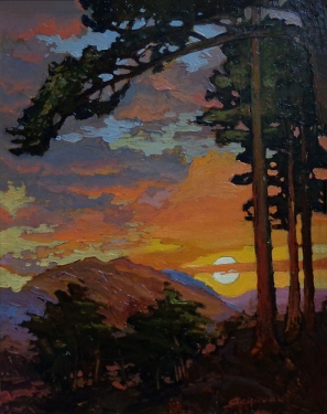 Jan Schmuckal Sunset on the Pass 14x11 Oil on Board