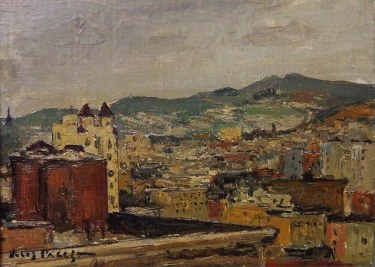 Jules Pages San Francisco looking toward Twin Peaks 7x9 oil on canvas board