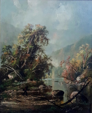 John R Johnston Hudson River Valley Landscape (1896) 16x10.5 Oil on Canvas