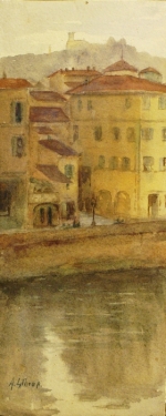 Ada Francis Lathrop Along the Canal 11x5 Watercolor