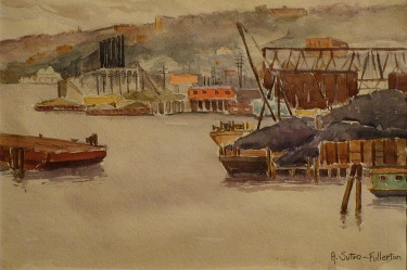 Adolphine Sutro Fullerton Docks San Francisco 7x10 Watercolor