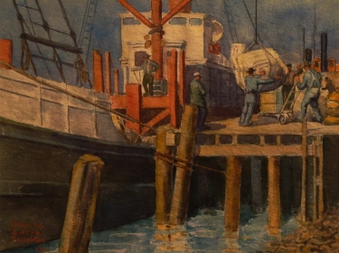 Adolphine Sutro Fullerton Loading the Ship 9x12 Watercolor