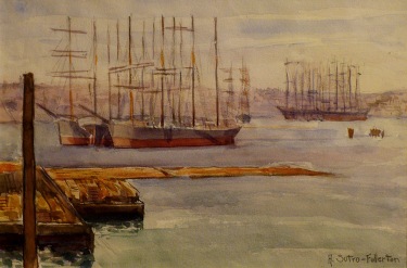 Adolphine Sutro Fullerton Tall Ships San Francisco Harbour 7x10 Watercolor