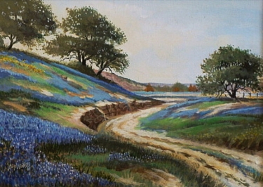 Bluebonnets along the Road by Al Fierros - Oil Painting 10x14