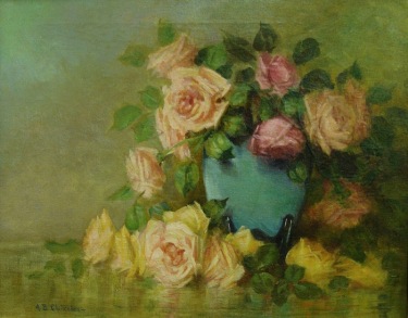 Alice B Chittenden Roses in a Blue Vase 16x20 Oil