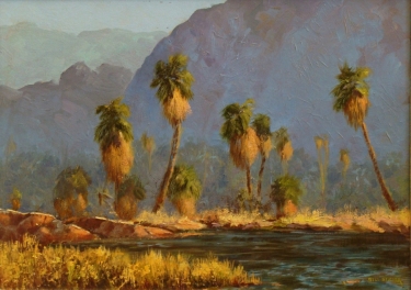 Bill Bender Fan Palms, Palm Springs 16x22 Oil on Board