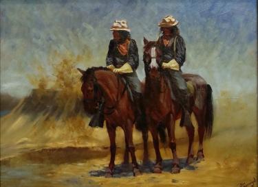 Bud Bradshaw Indian Scouts Eyes for the Pony Soldiers 12x16 Oil on Board