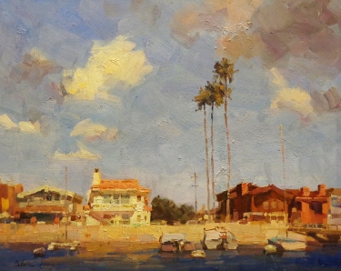 Calvin Liang Newport Beach Houses 18x24 Oil on Board