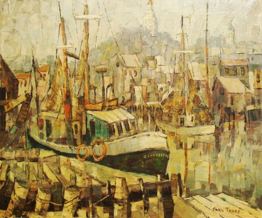 Carl Thorp Gloucester from Italian Docks 20x24 Oil on Canvas