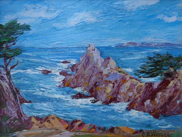 Charles A Weigel Pinnacle Rock Monterey 8x10 Oil on Board