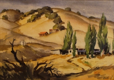 Charles Keck California Hillside Houses 11x14 Watercolor