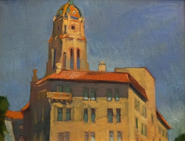 Chuck Kovacic Courthouse Tower 11x14 Oil on Canvas Board