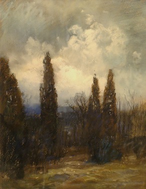 European classic style landscape oil painting of approaching storm and trees by Clarence Scott White