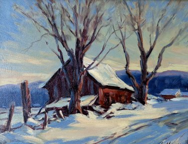 Clement Metivier Winter Farmhouse 9x12 Oil on Board