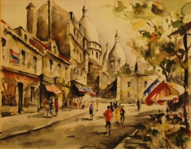 G Lelong French Street Scene 9x11 Watercolor