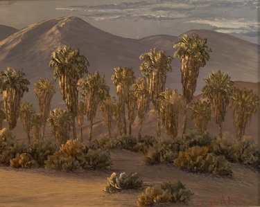 Kathi Hilton Palm Trees in the Moonlight 16x20 Oil on Board