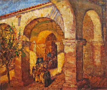 David S Tauszky Procession at the Mission 20x24 Oil on Canvas