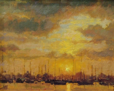 Debra Huse Balboa Harbor Sunset 8x10 Oil on Board