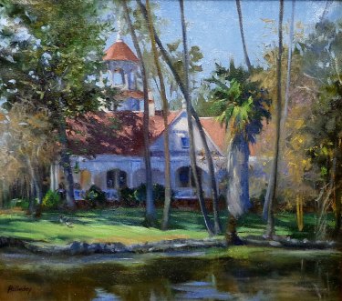 Debra Holladay Queen Anne Cottage LA Arboretum 16x18 Oil on Board