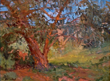 Debra Holladay Sycamore and Pasadena Bridge 11x14 Oil on Board