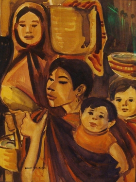 Dorothy Sklar Mexican Family 25x19 Watercolor