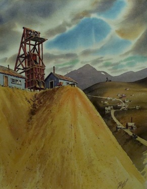 Duane R Light Consolidated Mine Dakota Nevada 30x22 Watercolor