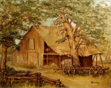 Edith Quimby Old Barn Dresser Ranch in Miramonte, 16x20 Oil on Board