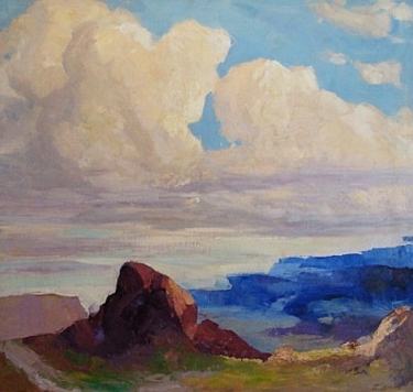 Emilio Lanzi Billowing Clouds Over the Desert 40x38 Oil