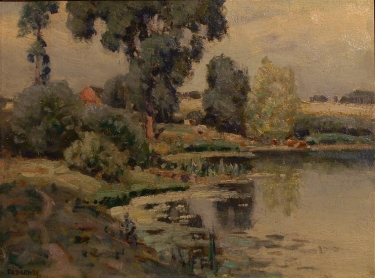 Frank A Barney Landscape with Pond 12x16 Oil on Board