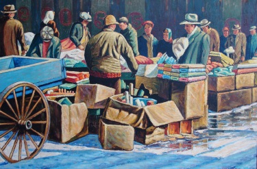 Frank J Gavencky Chicago Fabric Marketplace 24x36 Oil on Board