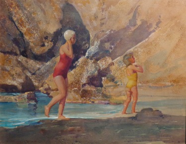 Frederick Becker By the Tidal Pools 16x20 Watercolor