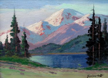 George S Bickerstaff Snow Capped Mountains 12x16 Oil on Board