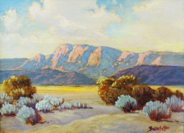 George S Bickerstaff Sunlit Desert Hills 12x16 Oil on Board