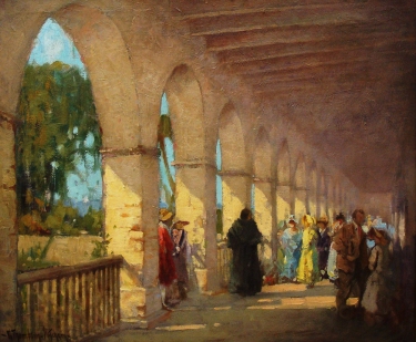 George Thompson Pritchard Gathering at the Mission San Juan Capistrano 25x30 Oil on Canvas