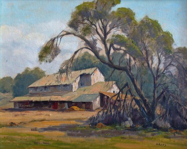 Harold R Loy San Pasqual Barn 16x20 Oil on Canvas Board